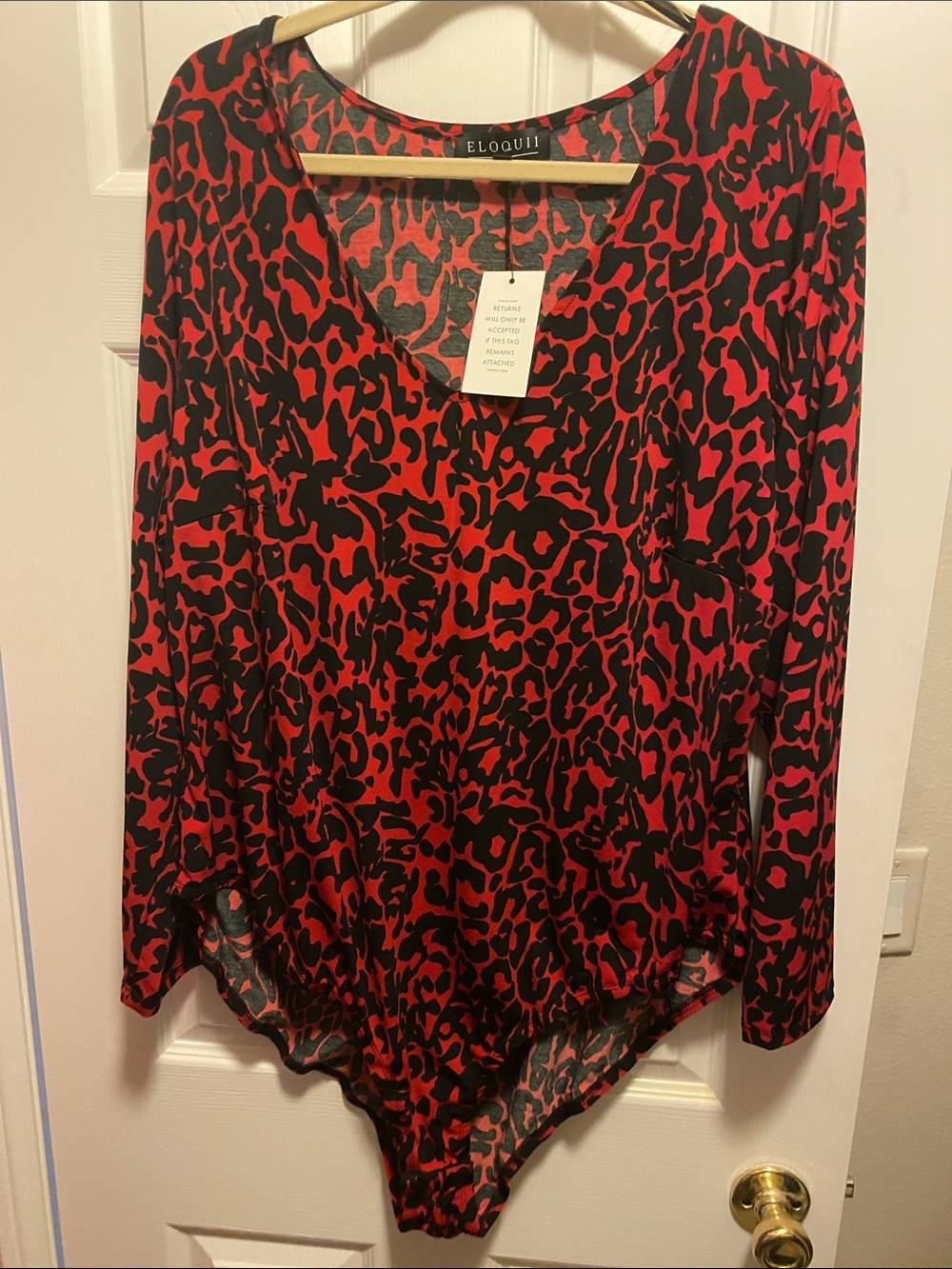 Eloquii Red and Black Leopard-Print V-Neck Top